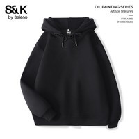 班尼路(Baleno)S&K系列卫衣重磅奥粒绒保暖上衣服秋冬新款华夫格牛奶丝连帽卫衣 黑#纯色 【常规华夫格帽卫】 M