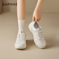 达芙妮户外登山鞋女2025新款透气休闲小白鞋软底不累脚运动鞋 米色 37