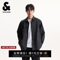 杰克·琼斯（JACK&JONES）商场同款男装春季衬衫新款黑白条纹长袖衬衣外套男2253O3021 E40黑色 L