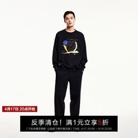 杰克·琼斯（JACK&JONES）NBA联名款春季新款湖人队logo贴布纯棉舒适宽松卫衣男装225133019 黑色E40 常规 S
