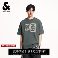 杰克·琼斯（JACK&JONES）夏季新款字母LOGO刺绣纯棉舒适日常休闲宽松短袖T恤男装225201289 E44黑砂色 XL （185）