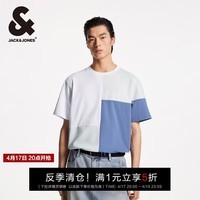 杰克·琼斯（JACK&JONES）男装短袖T恤男士夏季棉潮流宽松个性撞色拼接休闲圆领半袖 A41梦幻蓝 2XL