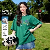 班尼路（Baleno）S&K纯棉短袖T恤女夏季重磅宽松设计文艺休闲圆领内外搭上衣半袖4 墨绿#彩虹涂鸦字 S