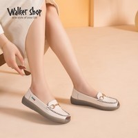 Walker Shop奥卡索豆豆鞋女一脚蹬软底休闲乐福鞋女单鞋妈妈鞋D133399 米色37