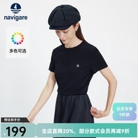 Navigare意大利小帆船短袖t恤女士2026年夏季最新款休闲针织半袖体恤衫女 暗夜黑 S