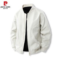皮尔卡丹夹克男2025春季外套男士棒球服飞行员休闲上衣男装衣 米白 5XL