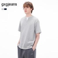 gxgjeans男装  假两件拼接简约休闲短袖T恤男生上衣 26夏新品 灰色 M (170)