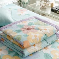 流川枫 纯棉宽幅喷气印花全棉夏被亲肤透气夏凉被子 Ln-氧气格调蓝 单夏被150*200cm