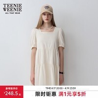 Teenie Weenie【天丝莱赛尔混纺】小熊曼波公主裙法式方领白色连衣裙女 乳白色 M (165)