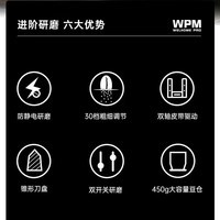 惠家WPM磨豆机 ZD17N 电动意式大豆仓咖啡豆研磨机 WELHOME家用商用锥刀防飞粉精细电磨 ZD-17N白色