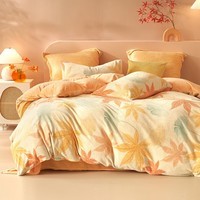 水星家纺出品百丽丝 牛奶绒秋冬速暖床上四件套套件床单被套 秋水茗枫【加厚牛奶绒/A类品质】 1.5床 床单款 （被套200*230cm）