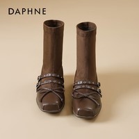 达芙妮瘦瘦靴平底小短靴女2025新款秋冬季爆款袜靴马丁靴显瘦靴子 棕色 37