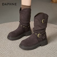 达芙妮厚底马丁靴女2025新款秋冬季百搭复古美拉德短靴西部牛仔靴 咖色 37
