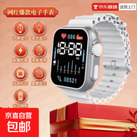 【网红爆款】电子手表时尚商务炫酷led时间日期显示按键彩灯男女情侣手环ins风长续航 银色-电子表-看时间日期星期