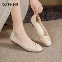 达芙妮平底单鞋女2026新款春夏浅口一脚蹬女鞋舒适软底妈妈鞋配裙子JL 米白色 37