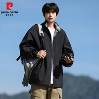 皮尔卡丹美式复古立领外套男2026春季宽松潮流休闲百搭工装夹克 黑色 XL