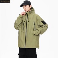 真维斯户外运动冲锋衣外套女春秋季户外防风保暖情侣登山外套夹克服 柠檬色 XL