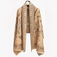 达芬奇密码女性保暖加厚大围巾办公室午睡披肩毛毯防寒节日送妈妈礼物 美人迟暮 驼色