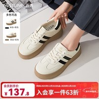 西遇厚底德训鞋女2025新款春季复古美式学院风撞色小白鞋低帮板鞋 白/黑色 付款20天 35
