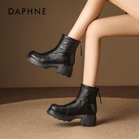 DAPHNE达芙妮达芙妮加绒马丁靴女鞋2025新款冬季保暖英伦风短靴厚底显瘦骑士靴 黑色 37