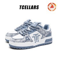 Tcellars板鞋男鞋2025冬季新款轻奢涂鸦潮鞋低帮厚底复古百搭休闲鞋子男款 牛仔蓝加绒（Tpai） 45
