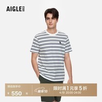AIGLE艾高春夏款男士户外休闲运动黑白条纹时尚舒适短袖T恤上衣 超亮白条纹 AI133 L