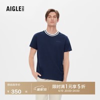 AIGLE艾高春夏男士户外DFT速干吸湿排汗经典圆领套头短袖T恤上衣 帝国深蓝 AH382 L (180/96A)