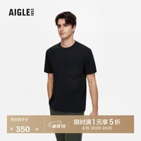 AIGLE艾高短袖T恤春夏经典款上衣户外休闲时尚简约圆领套头纯棉男 黑色 AV565 L (180/96A)