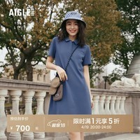 AIGLE艾高春夏女士UPF40+防晒凉感翻领户外休闲连衣裙 沼泽蓝 AK173 M (38) (165/88A)