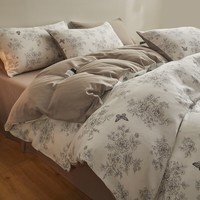 AIDLI床上四件套A类全棉双层纱纯棉新疆棉被套床单被罩双人套件 F素描蝴蝶 1.5/1.8m床 床单款 被套200*230cm