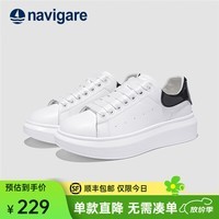 纳维凯尔（Navigare）意大利小帆船2025新款女鞋卷月百搭小白鞋透气休闲厚底潮流板鞋 白黑 40