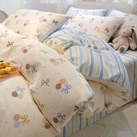 流川枫 全棉高支斜纹印花新疆棉高密纯棉被套床单四件套 复古樱桃SXD 1.8m 床单款 (被套200*230cm) 套件