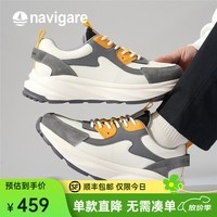 纳维凯尔（Navigare）意大利小帆船老爹鞋2025新款秋冬透气潮流舒适男士增高百搭休闲鞋 白灰 41 41