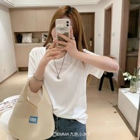 有只绵短袖T恤女宽松夏季女装新款纯色打底体恤冰感百搭小T恤 白色 均码 【80-135斤】