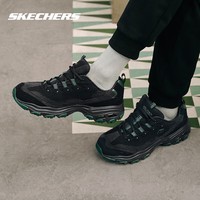 斯凯奇男鞋灯芯绒奶茶熊2024春秋新款D\'LITES 1.0运动熊猫鞋缓震老爹鞋 黑色/橄榄色-BKOL 42