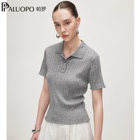 帕罗（PALUOPO）【真5折】2026夏新款极简风polo领短袖T恤女装修身显瘦百搭针织提 灰色 S 95