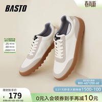 百思图秋商场同款时尚复古德训鞋板鞋情侣休闲鞋Y1101AM3 白/浅灰 42