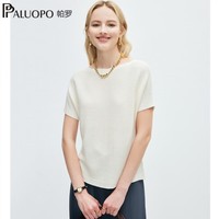 帕罗（PALUOPO）【真5折】2026夏季新款圆领针织短袖t恤女简约纯色横条提花宽松显 白色 M 160/84A