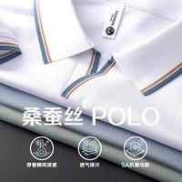 富绅男夏季桑蚕丝POLO衫轻商务翻领半袖休闲短袖 白色 L (115-130斤)