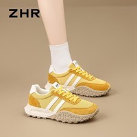 ZHR则则德训鞋女春秋运动风拼色舒适休闲鞋女厚底显高百搭女鞋  黄色 39