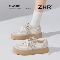ZHR则则德训鞋女2026新款拼接复古运动女鞋厚底增高板鞋女 KS85 米灰 36