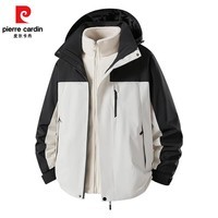 皮尔卡丹三合一冲锋衣可卸帽新款秋冬户外加厚防风防水高品质冲锋衣男女 象牙白 【6608】 XL 【三合一】