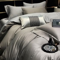 巴雷特长绒棉A类纯棉100支贡缎四件套 全棉新疆棉床笠款床品套件 绅士灰-cy 床单款 1.8米床(被套200*230cm)