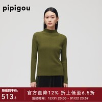 皮皮狗秋冬新款半高领羊绒衫修身抽条针织套头打底衫毛衣 D12橄榄绿 M 160/84A