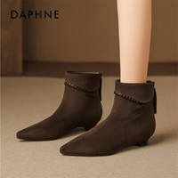 达芙妮法式小短靴女秋冬季2025新款低跟及踝马丁靴时尚瘦瘦靴黑色 棕色 37