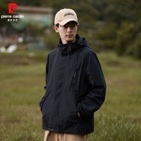 皮尔卡丹户外冲锋衣男女可拆帽外套2025春秋季薄款防风防水登山服衣款 黑色 XL
