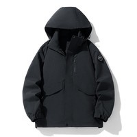 真维斯户外运动冲锋衣男秋季外套男休闲夹克男连帽户外运动情侣款上衣 黑色 XL