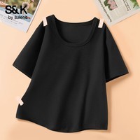 班尼路（Baleno）S&K圆领罗纹短款短袖T恤女2026年夏季女装新款紧密细致纯欲风上衣 黑#纯色 S