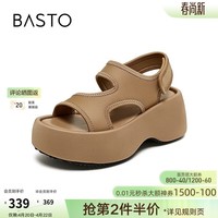 百思图2026夏季新款商场同款休闲凉鞋时尚简约户外女鞋E6172BL6 棕色 36