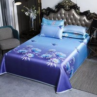 朴顿庄园冰丝凉席三件套床单家用单件双人可折叠机洗软凉席子 荷塘月色 2.0米床三件套【凉席+枕套】